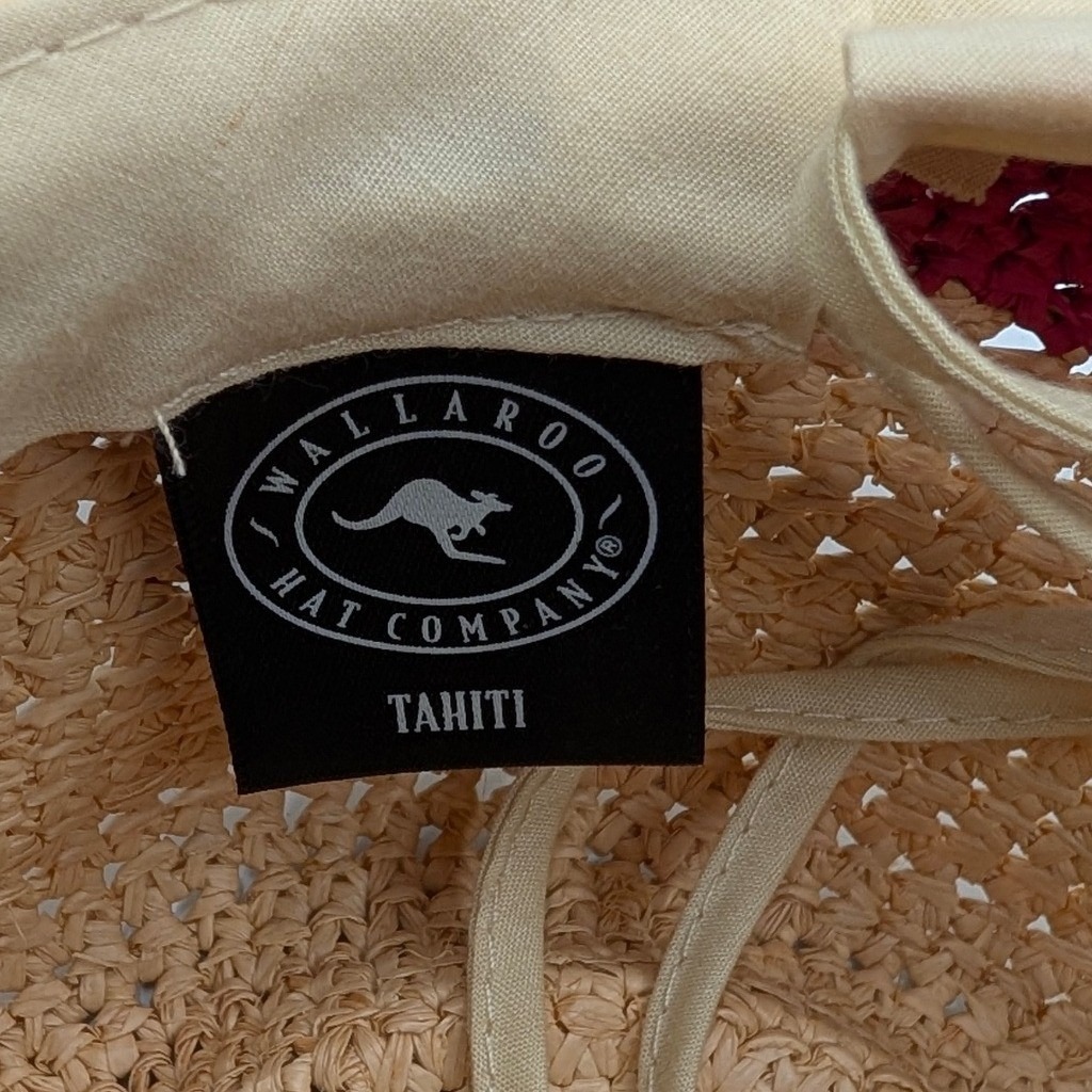 Wallaroo Hat Company Tahiti Raffia Fedora Sun Hat Beige Red Stone Trim — image 7 of 7